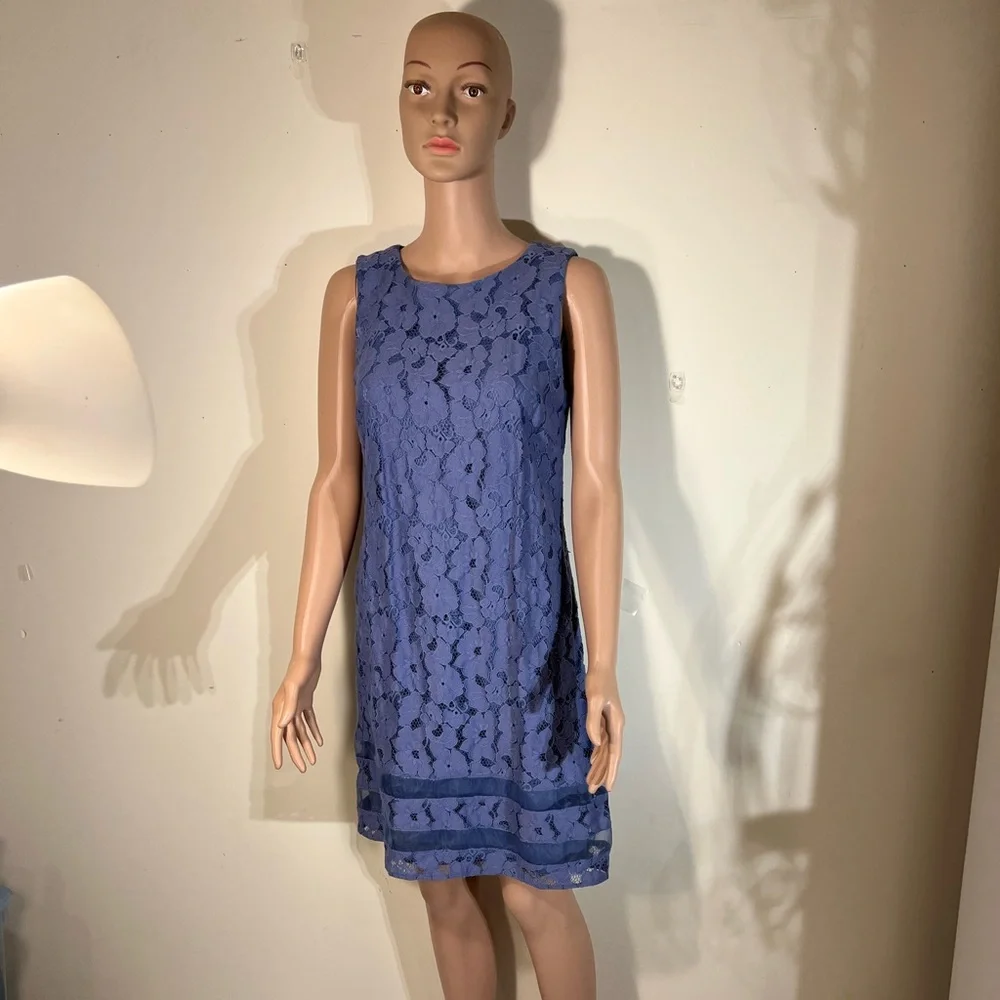 AB studio 8 blue lace dress Knee Length Back Zipper Nylon Sleevel Floral Designs